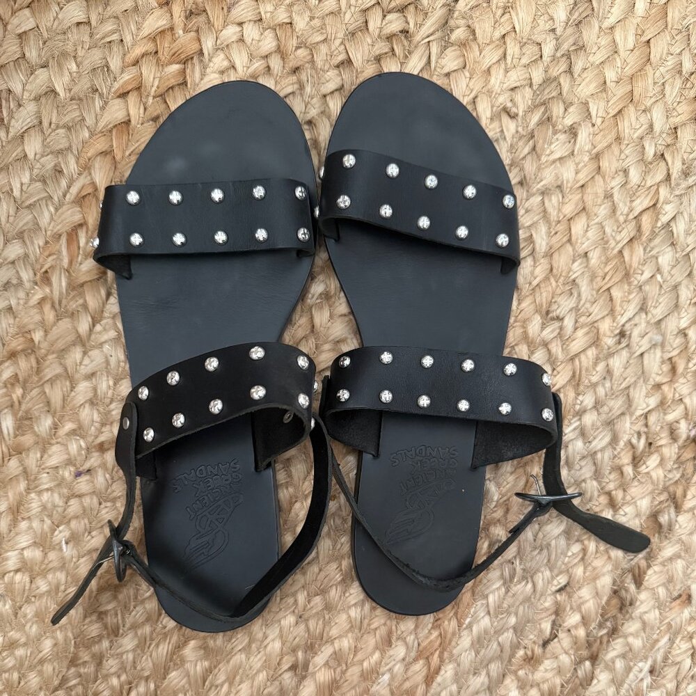 Black Ancient Greek Embellished Sandals